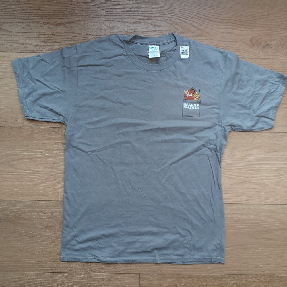 Hakuna Matata Timon & Pumbaa & Simba Pocket Logo - New Medium Slate Grey T-Shirt